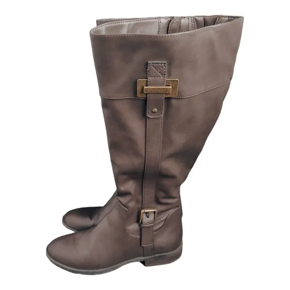 GH Bass Women's Riding Tall Boots Josie brown Faux Leather Stretch size 7M